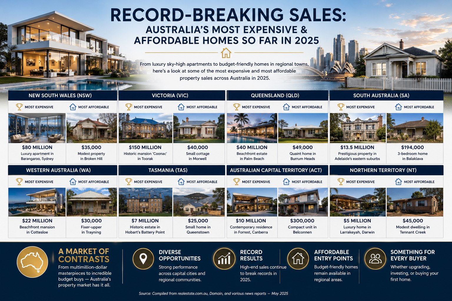 Record-Breaking Sales: Australia's Most Expensive & Affordable Homes so far in 2025