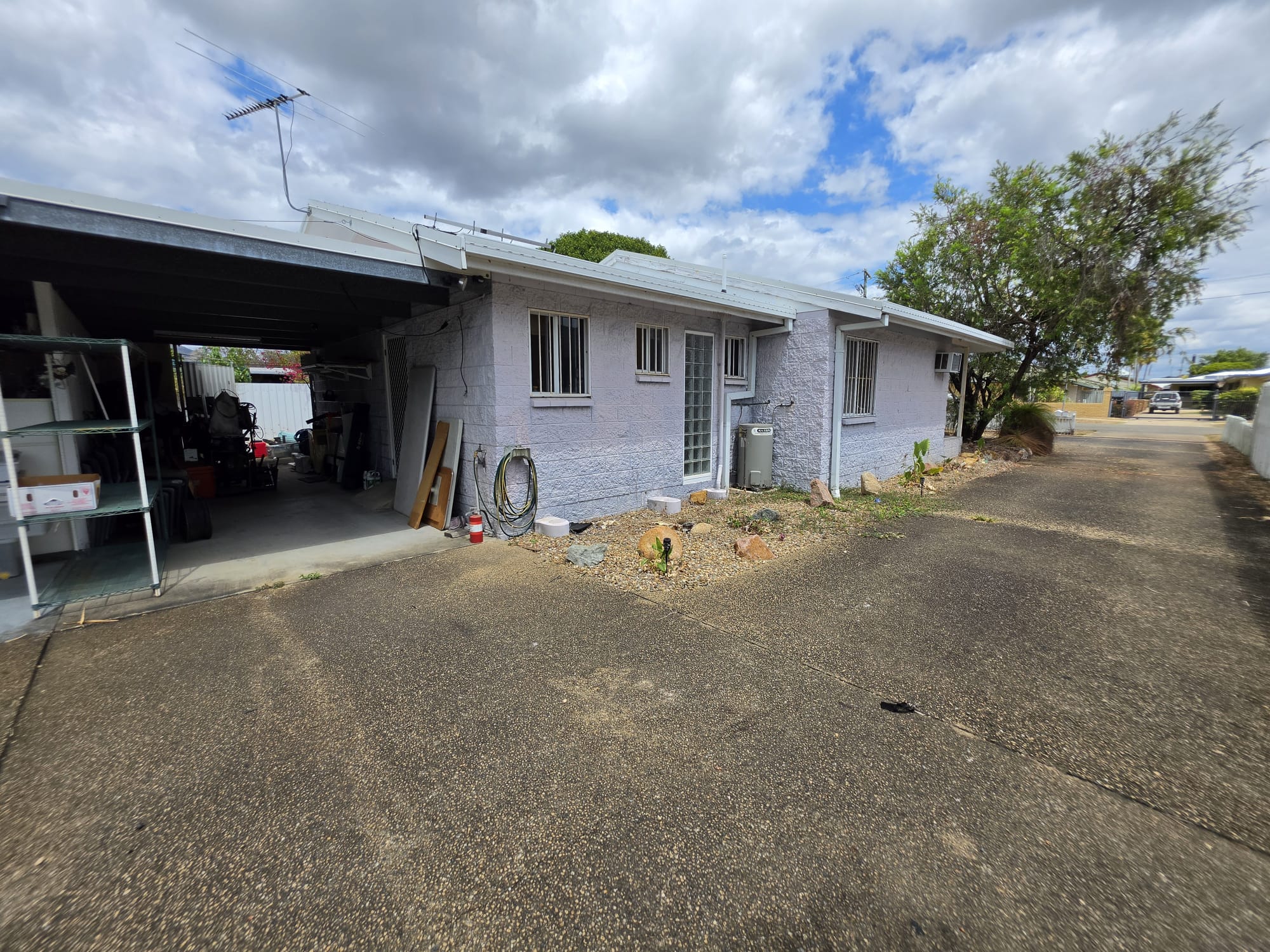 Front of 1/14 Beatrice Street, Aitkenvale, with the carport