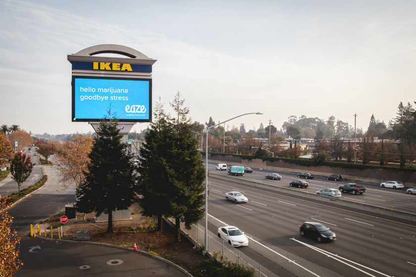 Image of an Eaze billboard in a new era of marijuana marketing.