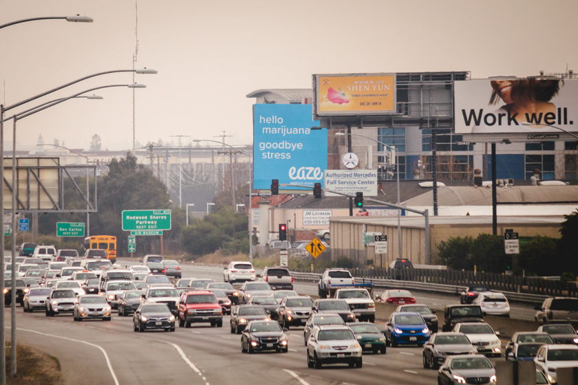 Image of an Eaze advertisement billboard in a new era of marijuana marketing.
