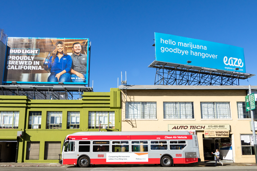 Image of an Eaze advertisement billboard in a new era of marijuana marketing.