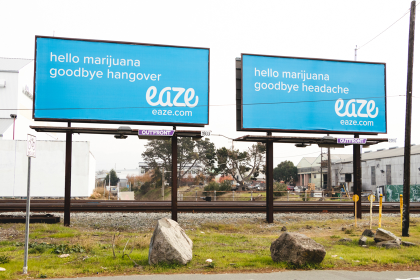 Image of an Eaze advertisement billboard in a new era of marijuana marketing.