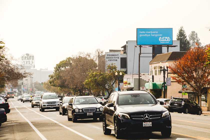 Image of an Eaze advertisement billboard in a new era of cannabis marketing.