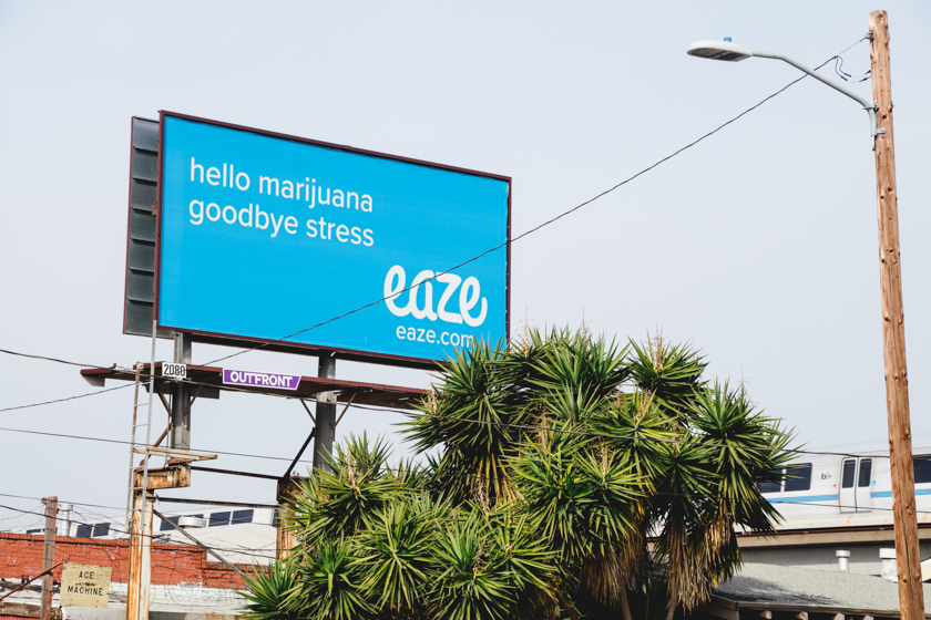 Image of an Eaze advertisement billboard in a new era of cannabis marketing.