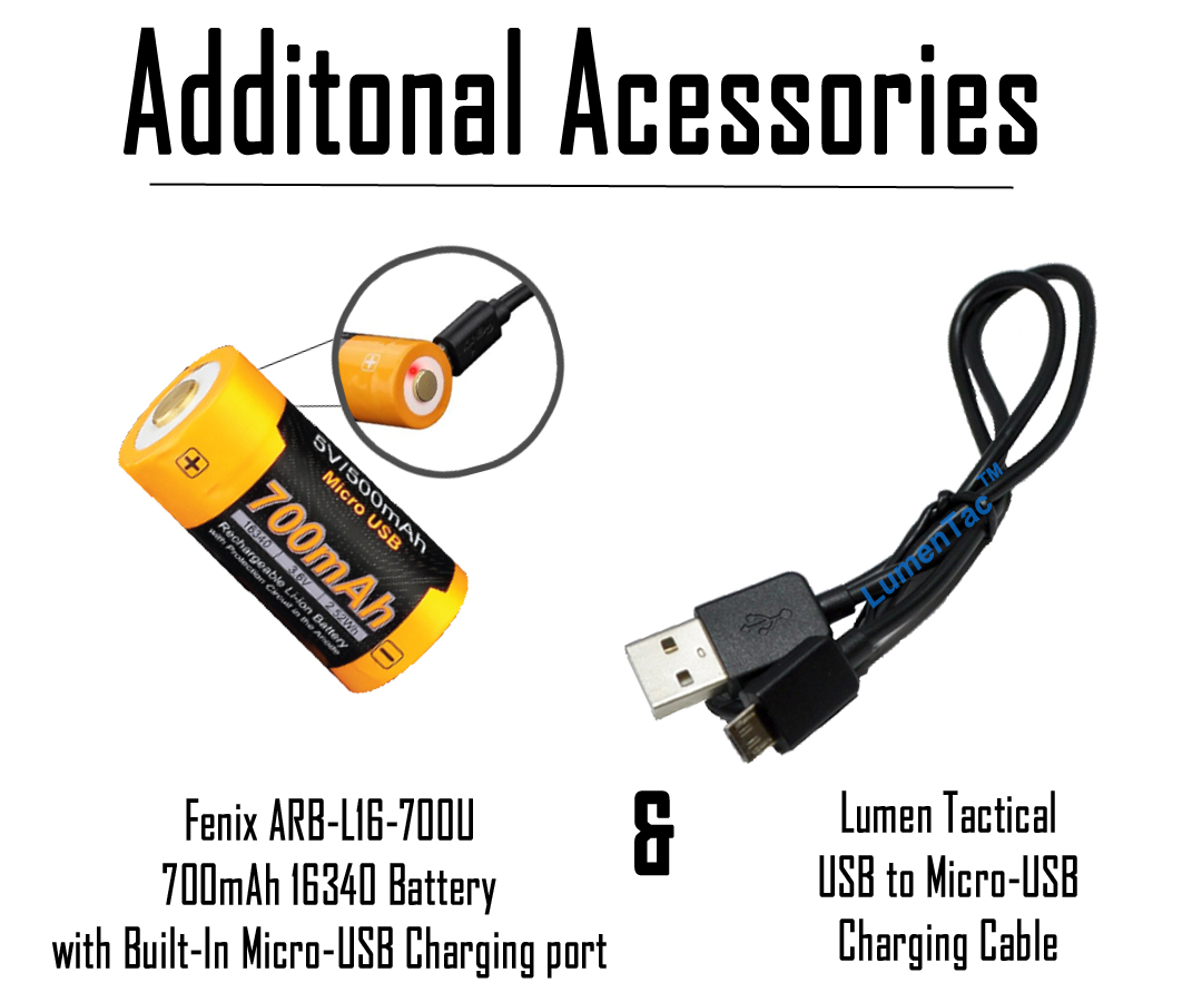 2 piles rechargeables /& Câble De Charge Fenix E16 700 lm Keychain Lampe de poche
