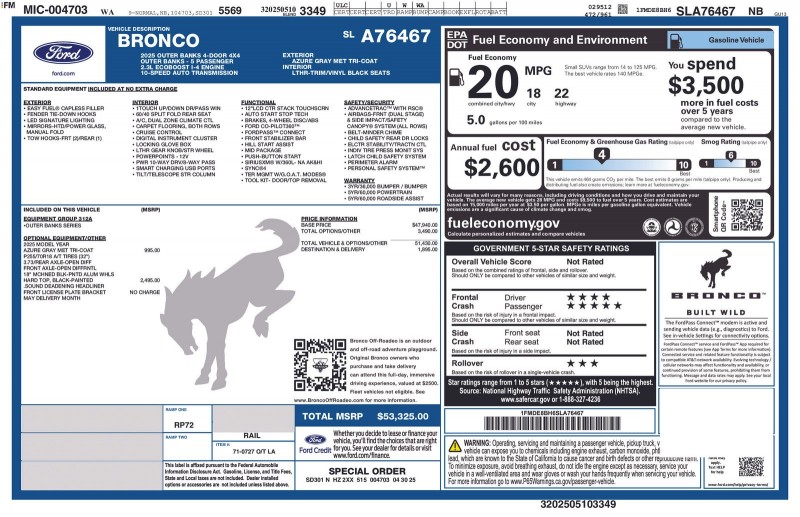 2025 Ford Bronco Outer Banks 1FMDE8BH6SLA76467