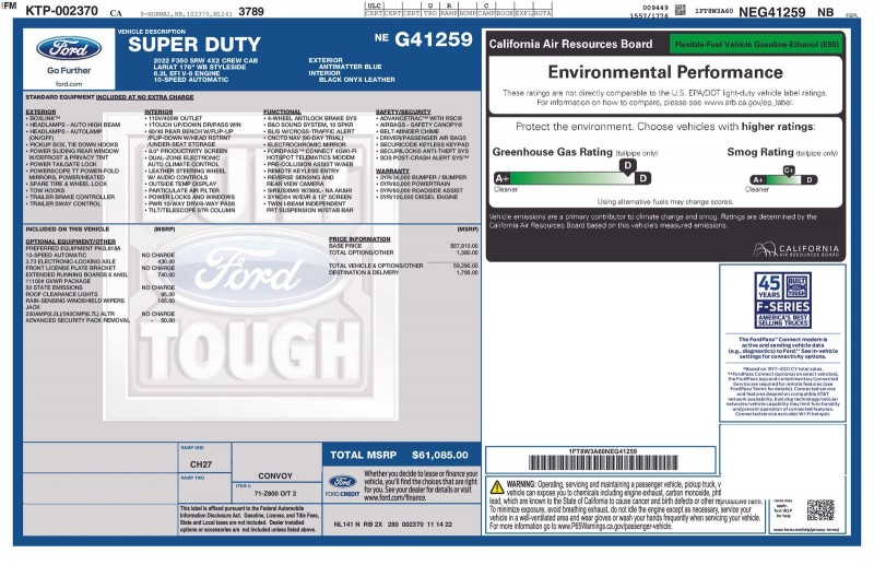 2022 Ford F-350SD Lariat 1FT8W3A60NEG41259