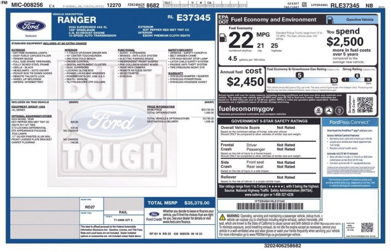 2024 Ford Ranger XL 1FTER4BH1RLE37345