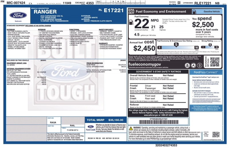 2024 Ford Ranger XL 1FTER4BH4RLE17221