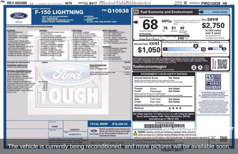 2023 Ford F-150 Lightning Lariat 1FTVW1EL2PWG10938