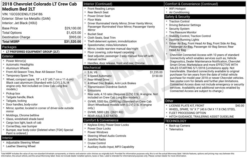 2018 Chevrolet Colorado LT 1GCGSCEN0J1254186