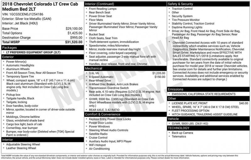 2018 Chevrolet Colorado LT 1GCGSCEN0J1254186