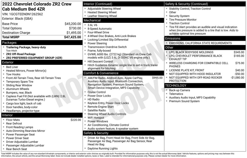 2022 Chevrolet Colorado ZR2 1GCGTEEN0N1262562