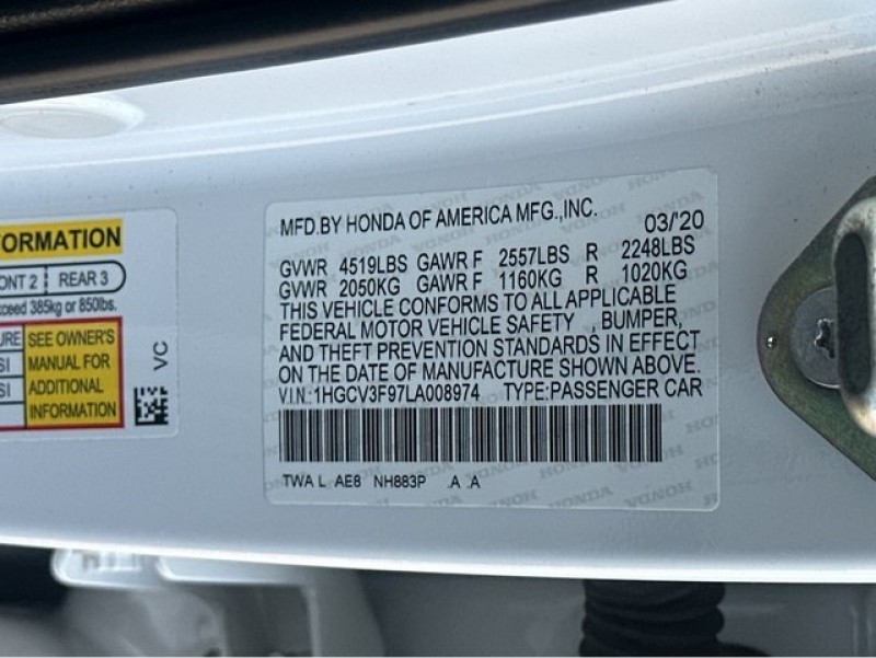 2020 Honda Accord Hybrid Touring 1HGCV3F97LA008974