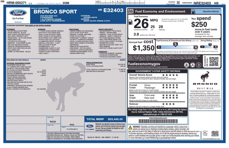 2022 Ford Bronco Sport Big Bend 3FMCR9B65NRE32403