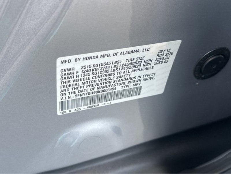 2019 Honda Pilot Touring 5FNYF5H90KB003454