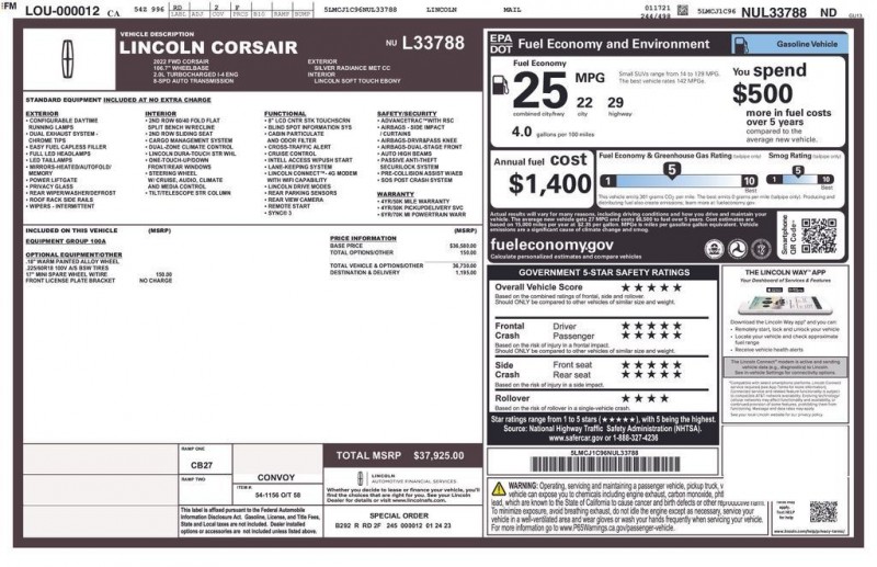 2022 Lincoln Corsair Standard 5LMCJ1C96NUL33788