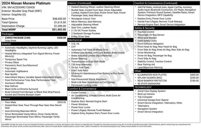 2024 Nissan Murano Platinum 5N1AZ2DSXRC120428