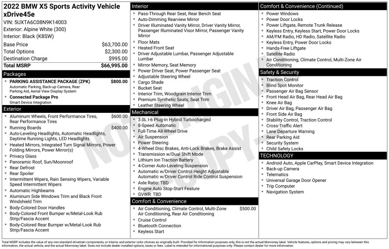 2022 BMW X5 xDrive45e 5UXTA6C08N9K14003