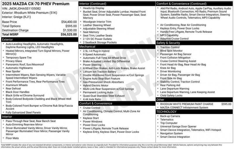 2025 Mazda CX-70 PHEV Premium JM3KJDHA5S1105082