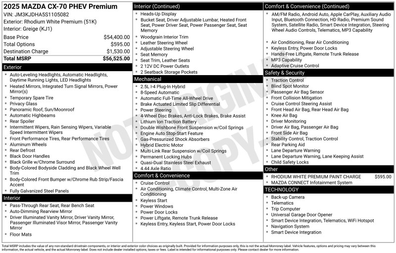 2025 Mazda CX-70 PHEV Premium JM3KJDHA5S1105082