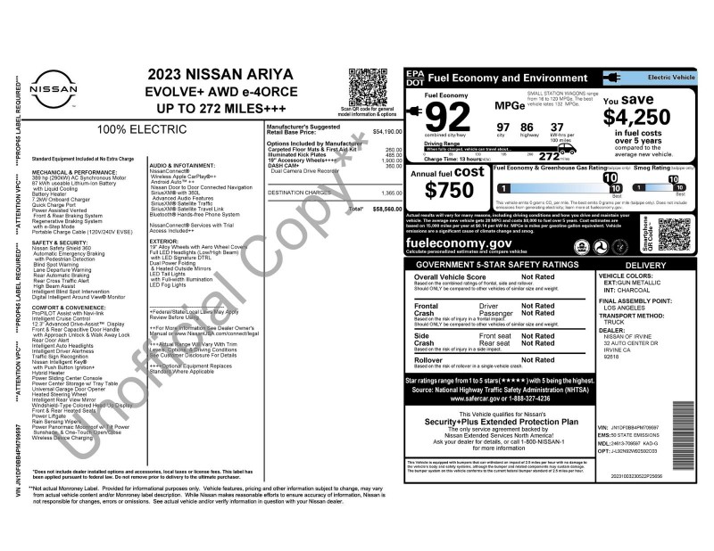 2023 Nissan Ariya EVOLVE+ e-4ORCE JN1DF0BB4PM709597