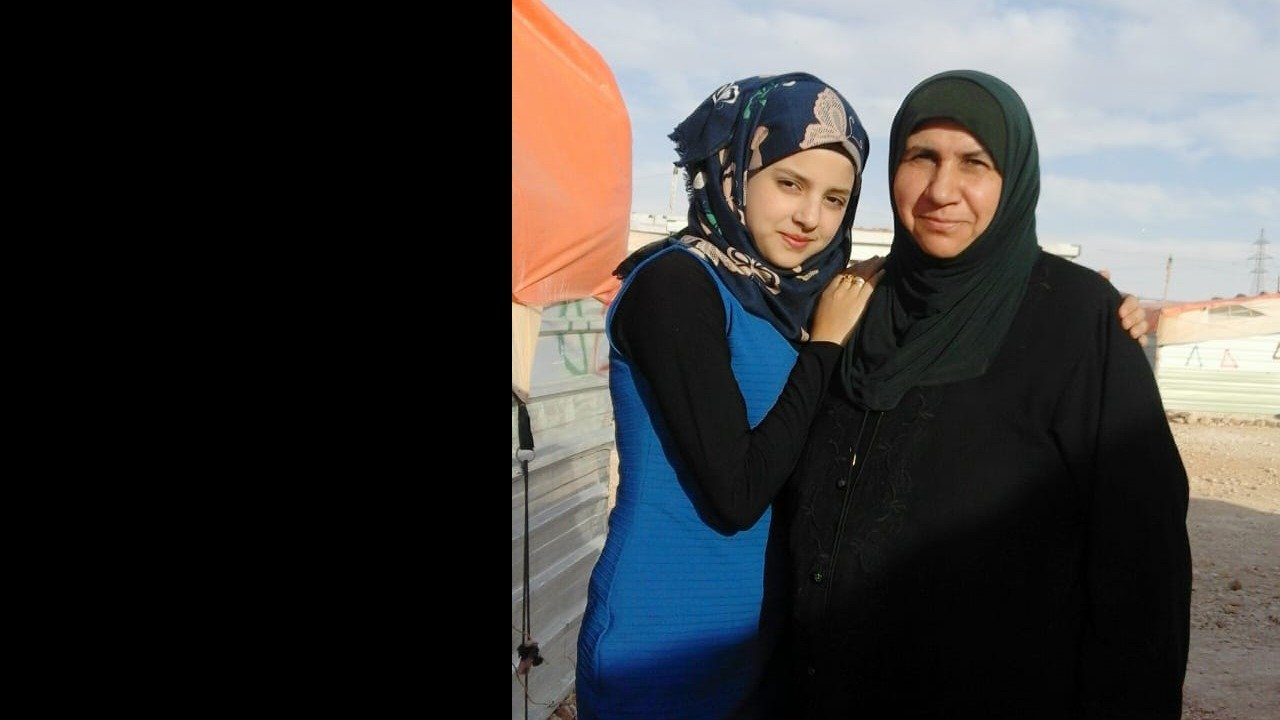 With my mother at Zaatari