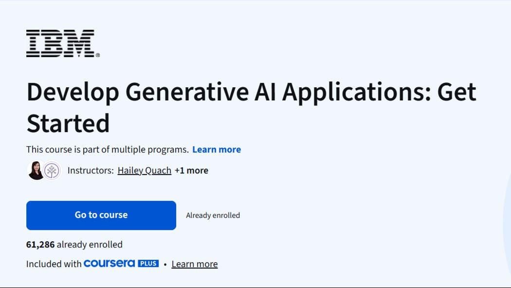 Excited to share that I've completed IBM's course on building Generative AI applications! 🎉 Learned how to use LangChain and Python to create smart, AI-powered apps  from crafting effective prompts to building a full web app with Flask. Also got hands-on comparing real LLMs like Llama 3, Granite, and Mixtral to find the right model for the right job. It's been a great step forward in my AI journey, and I'm looking forward to applying these skills in real projects! 💡 🔧 Skills: Generative AI · LangChain · Prompt Engineering · Flask · Python · LLM Evaluation