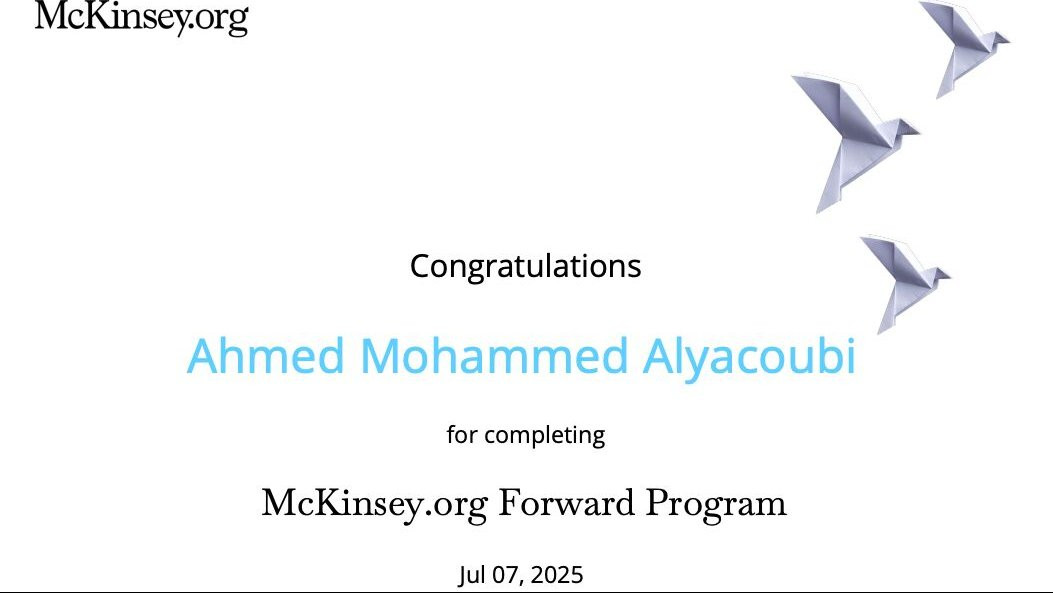 Proud to complete the McKinsey Forward Program, one more step toward growth, impact, and giving back.