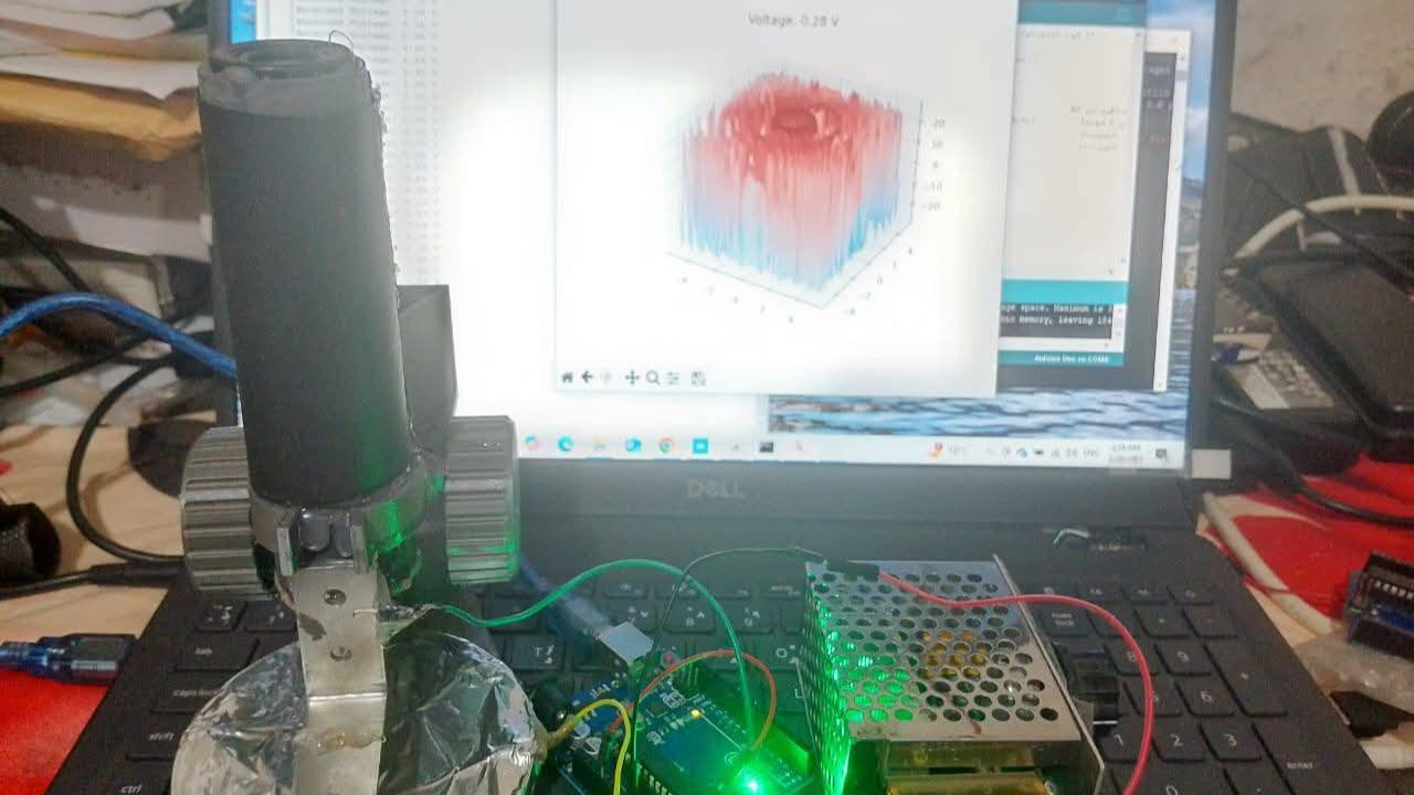 My microscope, with which I photographed a small number of atoms, shows their effects on the screen.