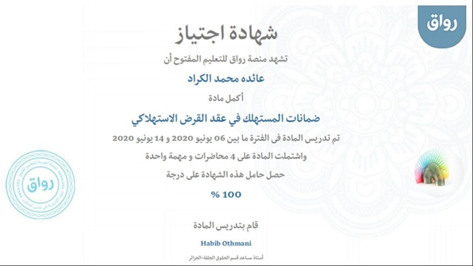 Passing certificate in the subject of consumer guarantees in the consumer loan contract and obtaining a score of 100/100