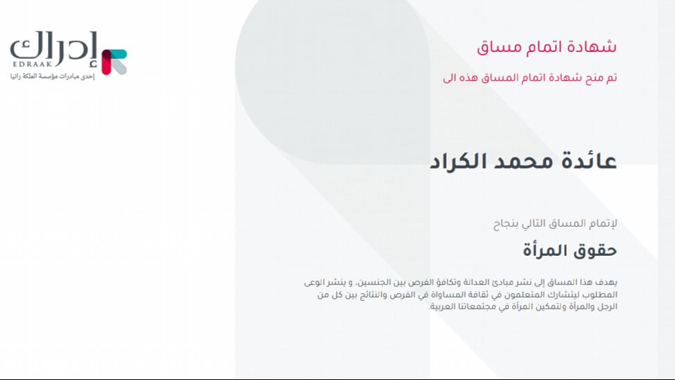 Certificate of participation in a women's rights course