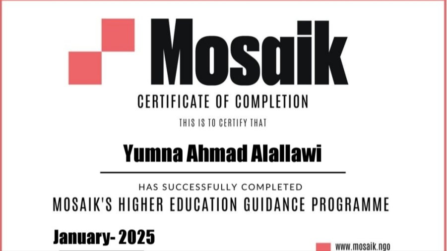The Mosaik Higher Education Program helped me strengthen the academic and practical skills I never had the chance to build in school, bringing me one step closer to continuing my education