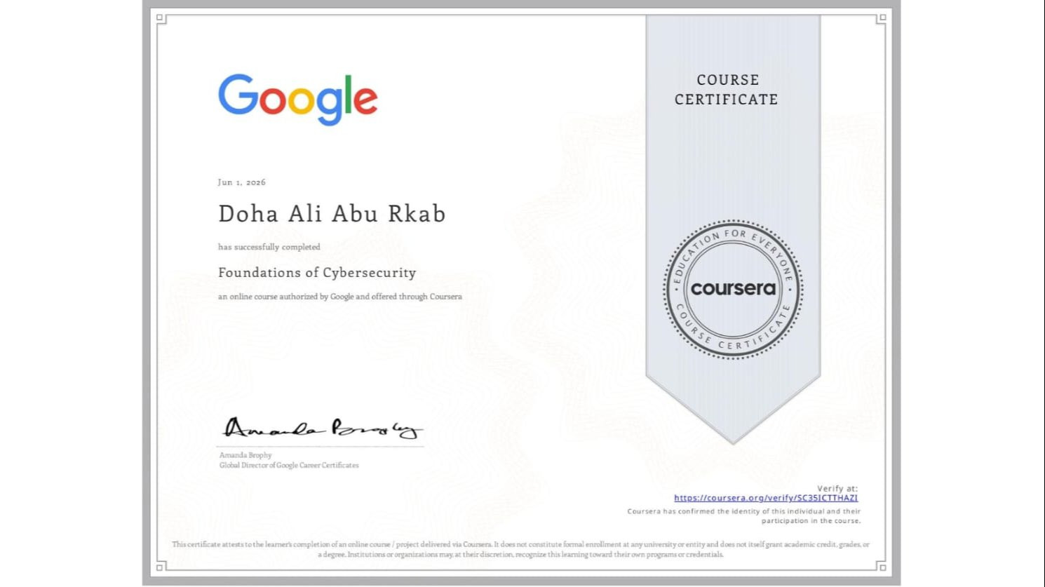 Building my skills with a Google Cybersecurity certificate to turn my passion into impact.