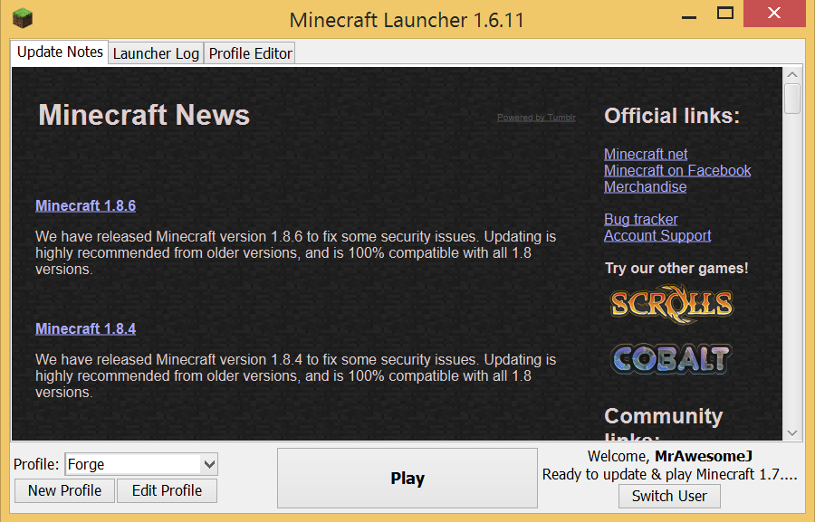 Minecraft launcher with the new profile