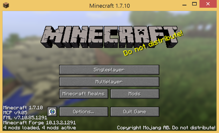 Minecraft start screen with Forge