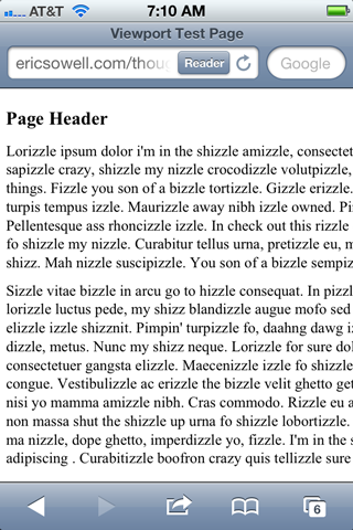 Screenshot of the test page
with a viewport meta tag.