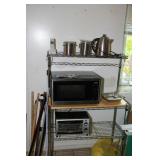 microwave, toaster oven, shelving