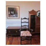 Cedar chest, chair, med. oak book case