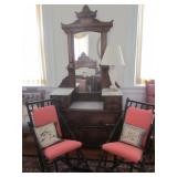 Chinoiserie rockers, marble top chest of drawers