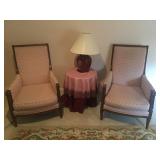 Pink wing back chairs-vintage