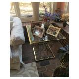 Two brass and glass side tables