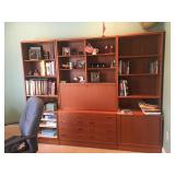 Teak desk and bookshelves