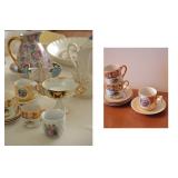 Vintage Lusterware Demitasse Sets, Royal Sealy Porcelain Pedestal Cup, Royal Crown Sussex Pitcher