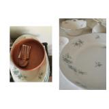 Wood Salad Bowl/Server Set, Vintage Schwarzburg Blue Floral Serving Platter