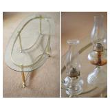 Hollywood Style Glass & Brass Cocktail Table, Antique Glass Oil Lamps