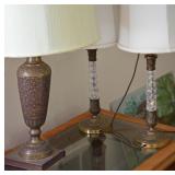 Pair of German Cut Cyrstal & Brass Lamps, Pair of Etched Black Brass Lamps