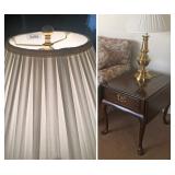 Pair of Stiffel Brass Lamps w/Original Shades, Harden Solid Cherry Side Tables 