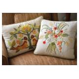 Vintage Handmade Crewel Embroidered Pillows