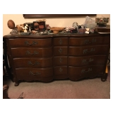 Wide, solid walnut dresser. 62”wide. 22” deep. 33” high. 